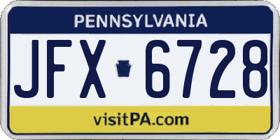 PA license plate JFX6728