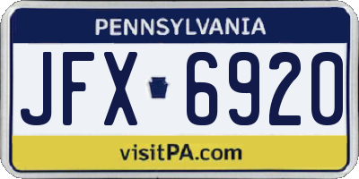 PA license plate JFX6920