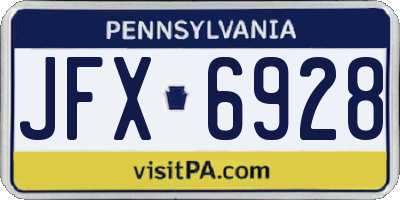 PA license plate JFX6928