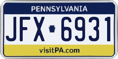 PA license plate JFX6931