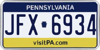 PA license plate JFX6934