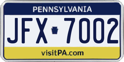 PA license plate JFX7002