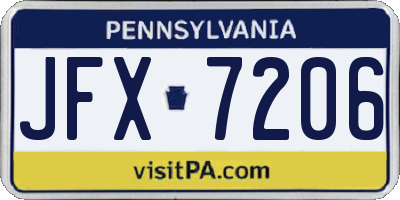 PA license plate JFX7206