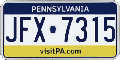 PA license plate JFX7315