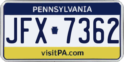 PA license plate JFX7362