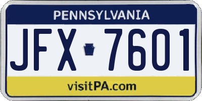 PA license plate JFX7601