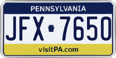 PA license plate JFX7650