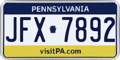 PA license plate JFX7892