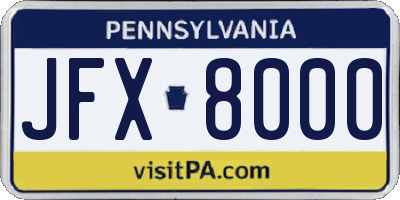 PA license plate JFX8000