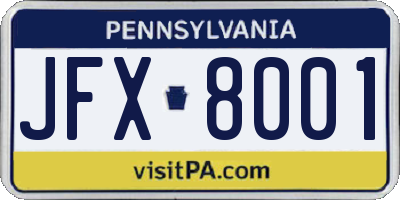 PA license plate JFX8001