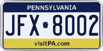 PA license plate JFX8002