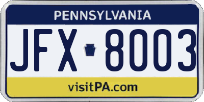 PA license plate JFX8003