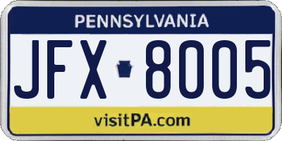 PA license plate JFX8005