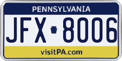 PA license plate JFX8006