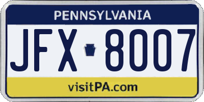 PA license plate JFX8007