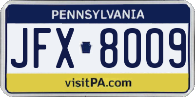 PA license plate JFX8009