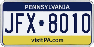 PA license plate JFX8010