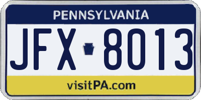PA license plate JFX8013