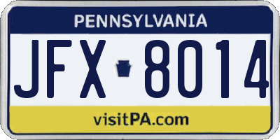 PA license plate JFX8014