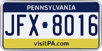 PA license plate JFX8016