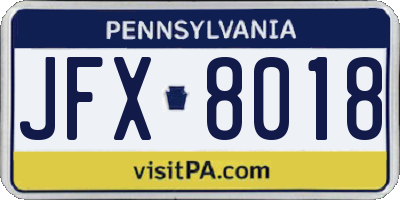 PA license plate JFX8018
