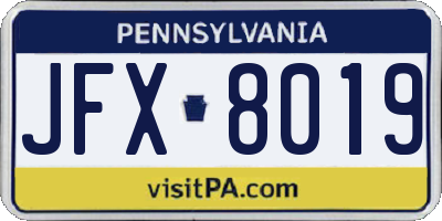 PA license plate JFX8019