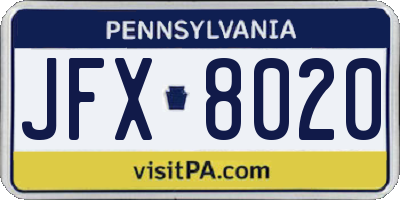 PA license plate JFX8020