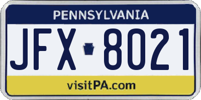 PA license plate JFX8021