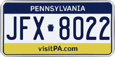 PA license plate JFX8022