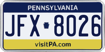 PA license plate JFX8026