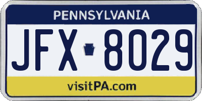 PA license plate JFX8029