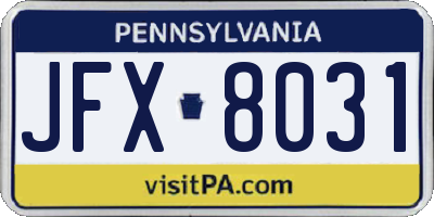 PA license plate JFX8031
