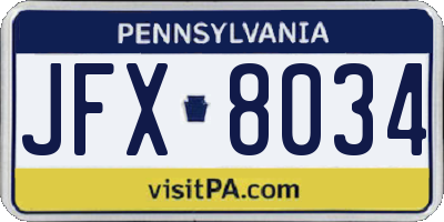 PA license plate JFX8034