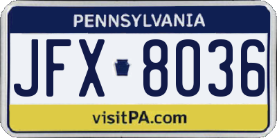 PA license plate JFX8036