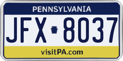 PA license plate JFX8037