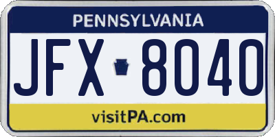 PA license plate JFX8040