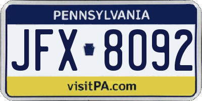 PA license plate JFX8092