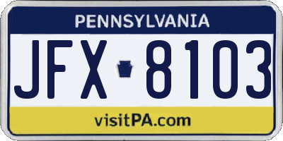 PA license plate JFX8103
