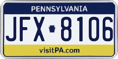PA license plate JFX8106