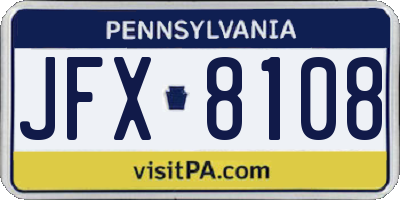 PA license plate JFX8108