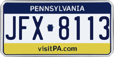 PA license plate JFX8113