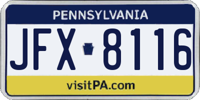 PA license plate JFX8116