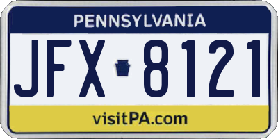PA license plate JFX8121