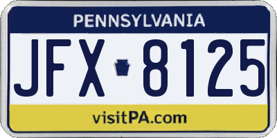 PA license plate JFX8125