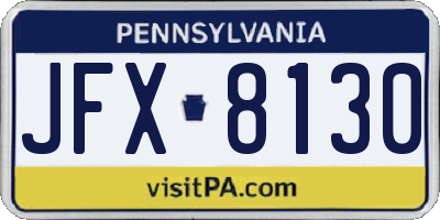 PA license plate JFX8130
