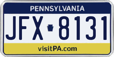 PA license plate JFX8131
