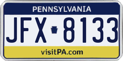 PA license plate JFX8133