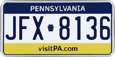 PA license plate JFX8136