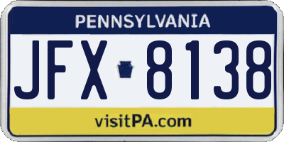 PA license plate JFX8138