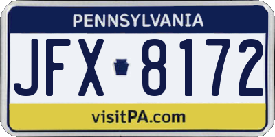 PA license plate JFX8172